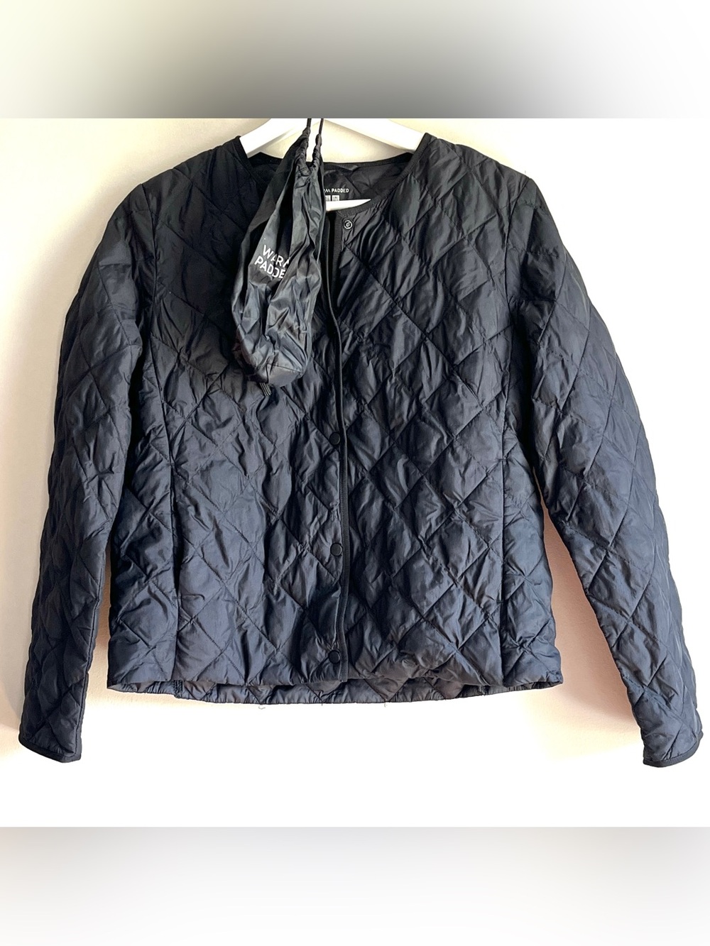 Uniqlo warm padded jacket black womens medium quilted packable snaps puffer coat
